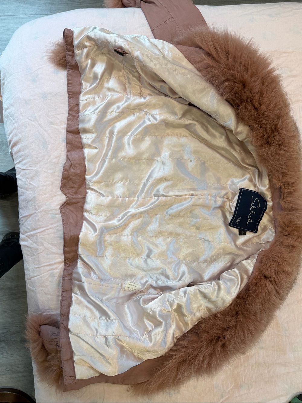 Vintage Pink sheep Leather Fox Fur Jacket XS Y2K Cropped - Picture 7 of 14